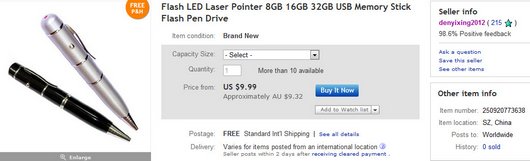Flash LED Laser Pointer 8GB 16GB 32GB USB Memory Stick Flash Pen Drive